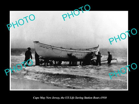 OLD LARGE HISTORIC PHOTO OF CAPE MAY NEW JERSEY, THE US LIFE SAVING BOAT c1910