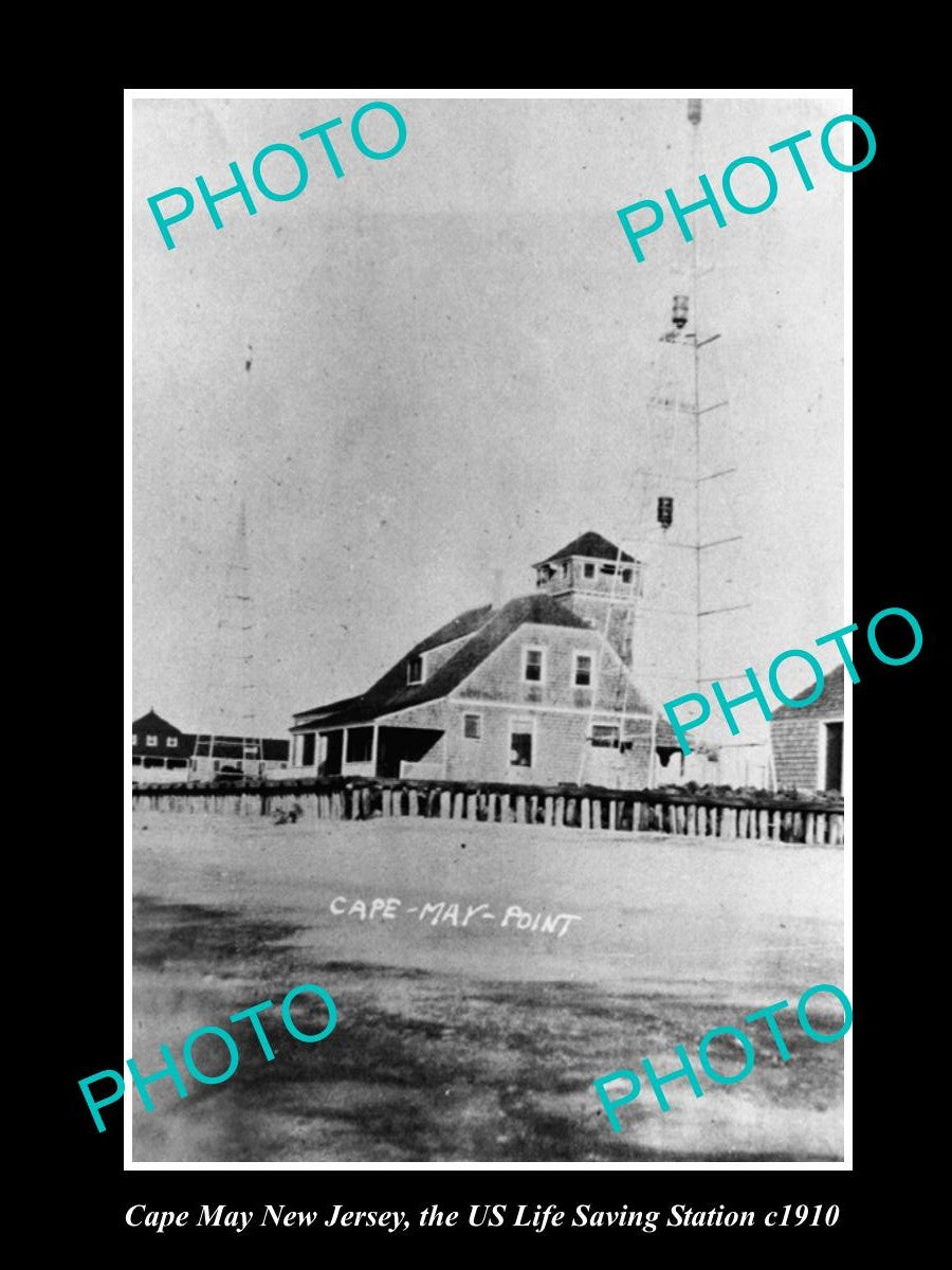 OLD LARGE HISTORIC PHOTO OF CAPE MAY NEW JERSEY, THE US LIFE SAVING STATION 1910