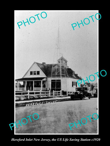 OLD LARGE HISTORIC PHOTO OF HEREFORD INLET NEW JERSEY LIFE SAVING STATION c1920