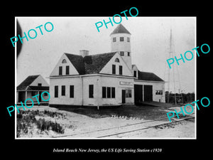 OLD LARGE HISTORIC PHOTO OF ISLAND BEACH NEW JERSEY US LIFE SAVING STATION c1920