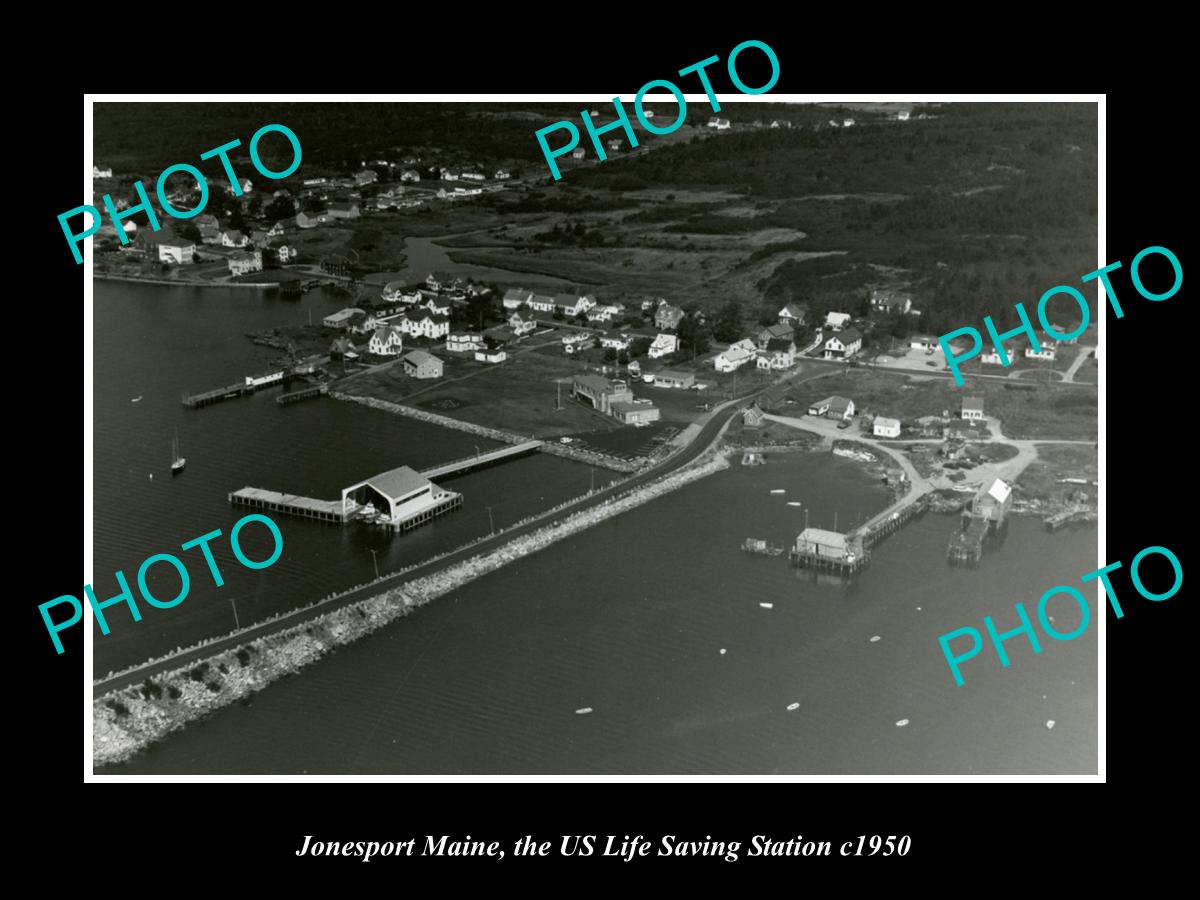 OLD LARGE HISTORIC PHOTO OF JONESPORT MAINE, THE US LIFE SAVING STATION c1950