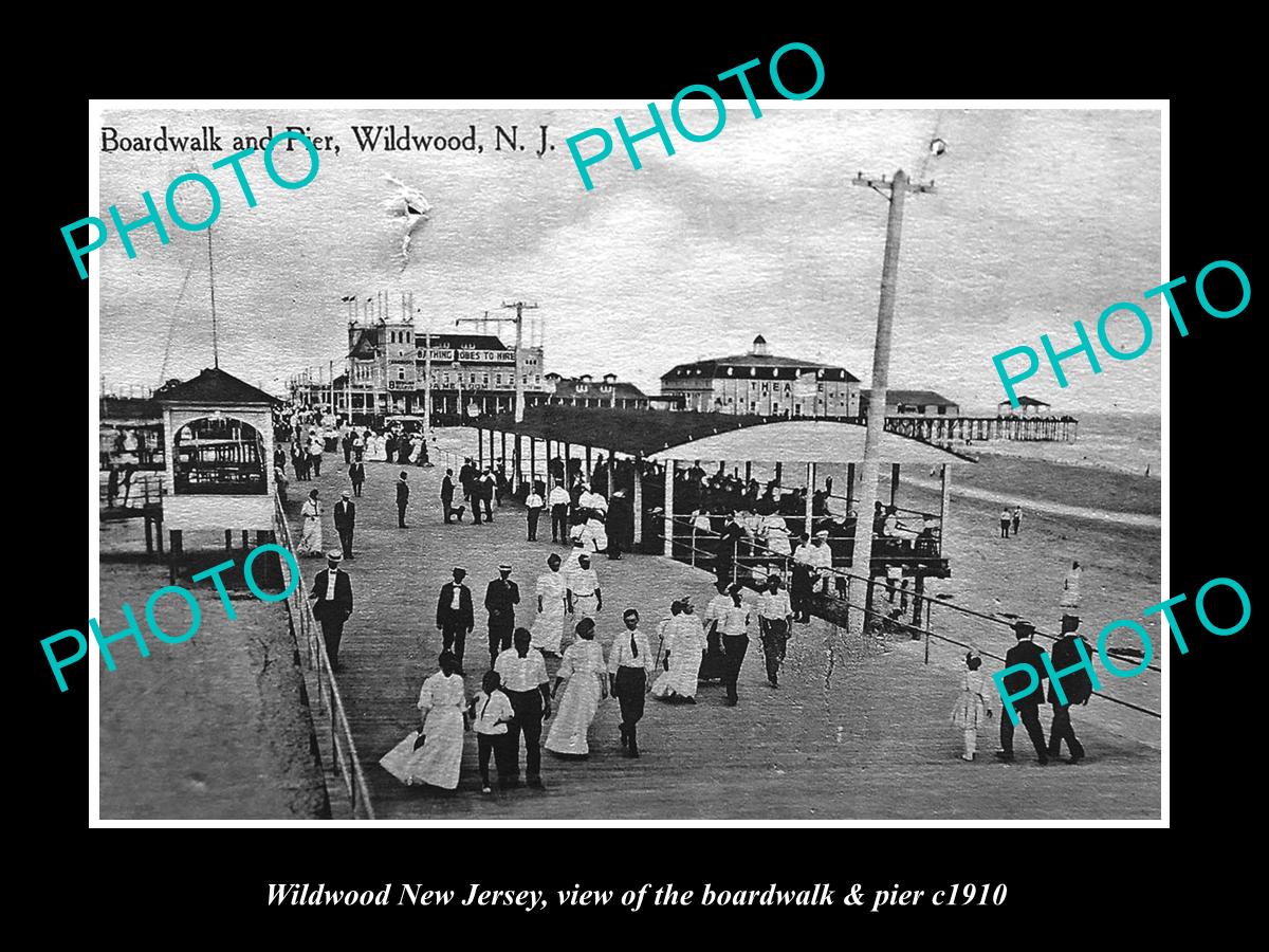 OLD LARGE HISTORIC PHOTO OF WILDWOOD NEW JERSEY, THE BOARDWALK & PIER c1910