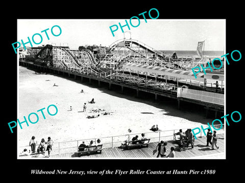 OLD LARGE HISTORIC PHOTO OF WILDWOOD NEW JERSEY, THE FLYER ROLLER COASTER c1980