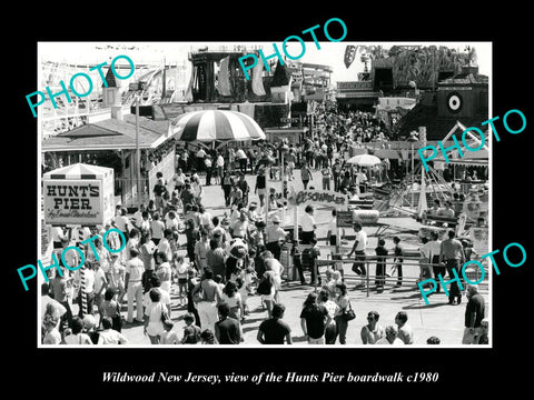 OLD LARGE HISTORIC PHOTO OF WILDWOOD NEW JERSEY, HUNTS PIER BOARDWALK c1980