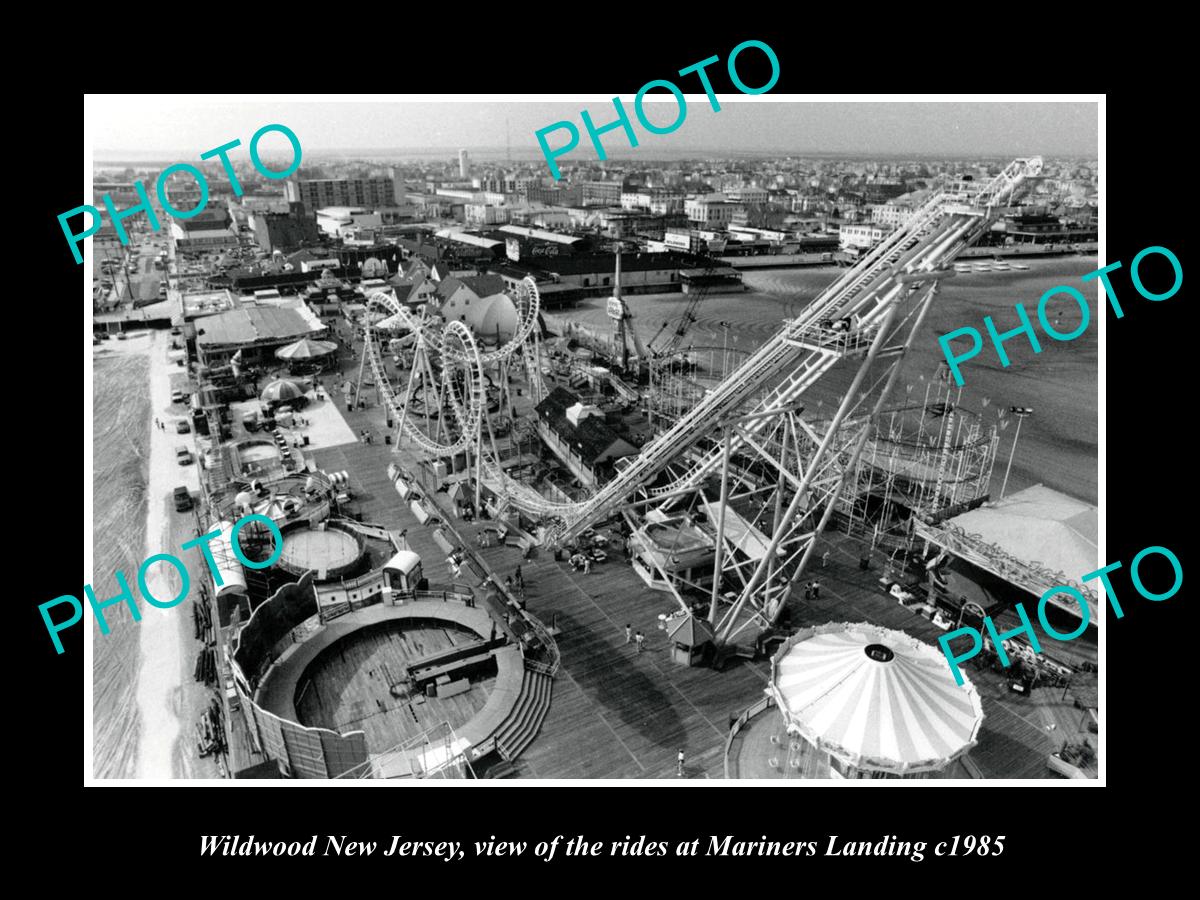 OLD LARGE HISTORIC PHOTO OF WILDWOOD NEW JERSEY, RIDES AT MARINERS LANDING c1985