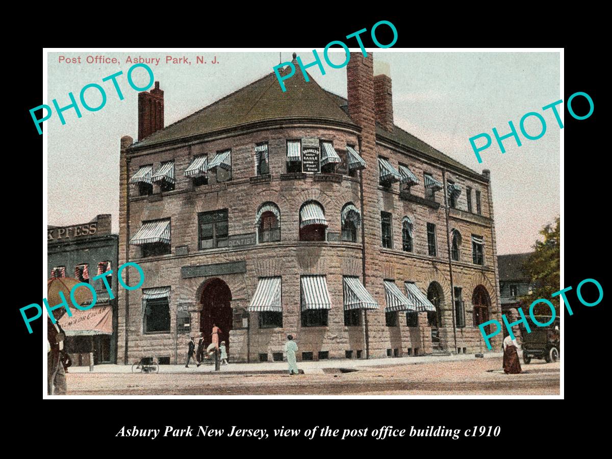 OLD LARGE HISTORIC PHOTO OF ASBURY PARK NEW JERSEY, VIEW OF THE POST OFFICE 1910