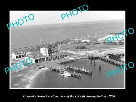 OLD LARGE HISTORIC PHOTO OF ORCACOKE NORTH CAROLINA US LIFE SAVING STATION 1950