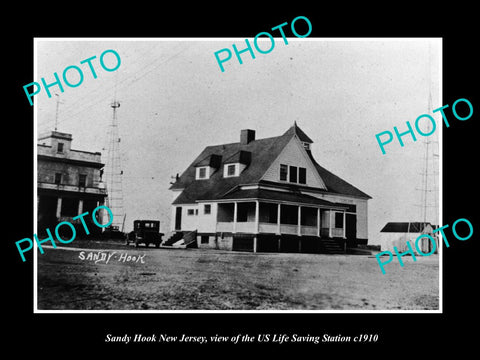 OLD LARGE HISTORIC PHOTO OF SANDY HOOK NEW JERSEY US LIFE SAVING STATION c1910