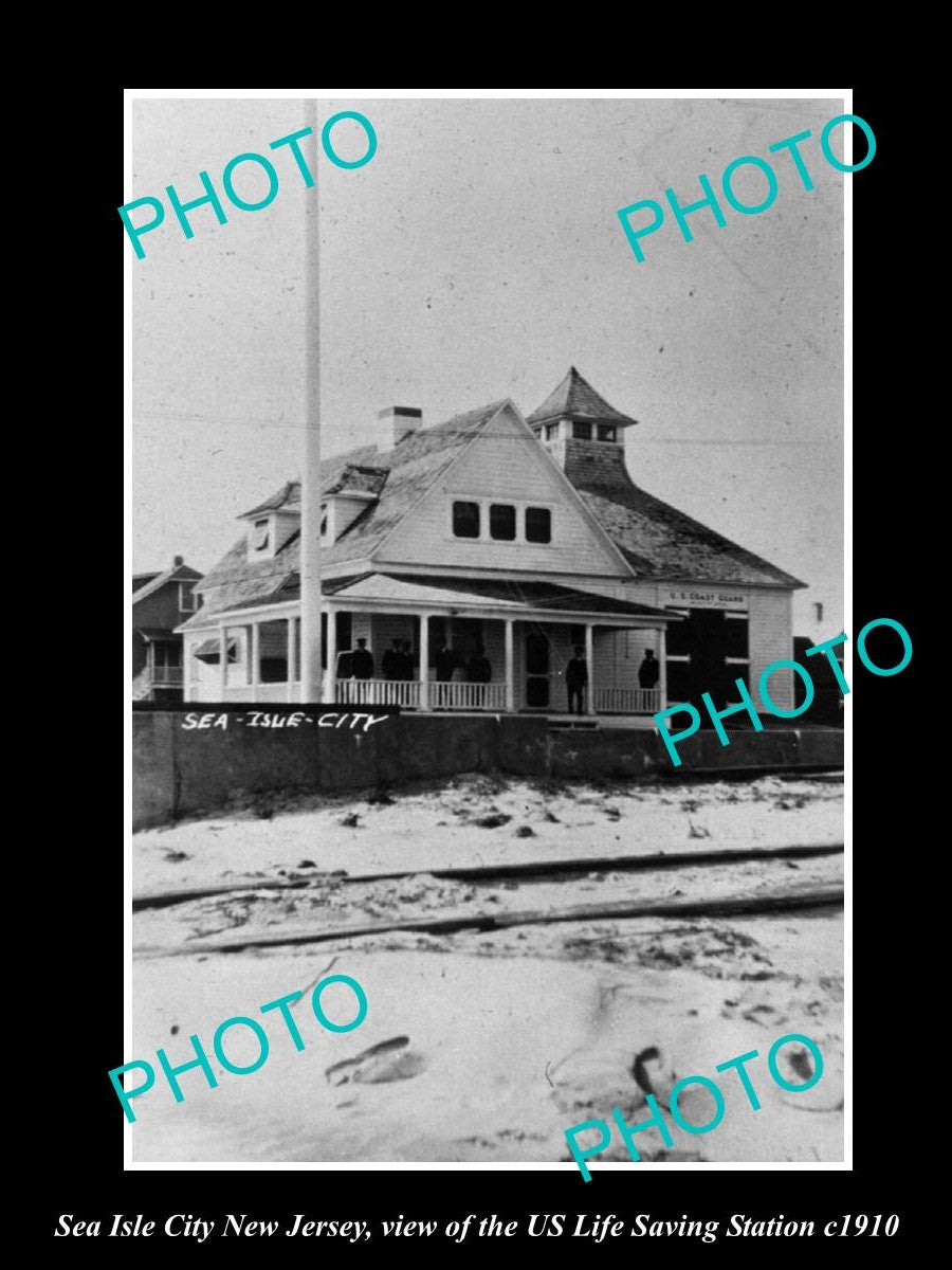 OLD LARGE HISTORIC PHOTO OF SEA ISLE CITY NEW JERSEY US LIFE SAVING STATION 1910