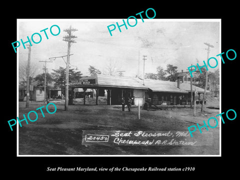 OLD HISTORIC PHOTO OF SEAT PLEASANT MARYLAND, THE CHESAPEAKE RAILROAD DEPOT 1910