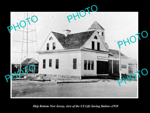 OLD LARGE HISTORIC PHOTO OF SHIP BOTTOM NEW JERSEY US LIFE SAVING STATION c1910