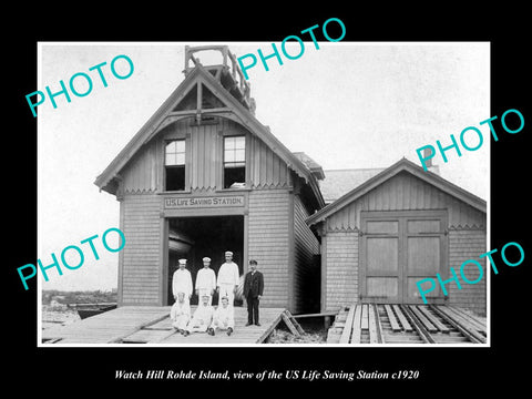 OLD LARGE HISTORIC PHOTO OF WATCH HILL RHODE ISLAND US LIFE SAVING STATION 1920