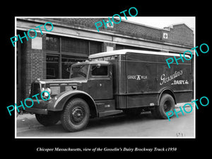 OLD LARGE HISTORIC PHOTO OF CHICOPEE MASSACHUSETTS, GOSSELIN DAIRY TRUCK c1950