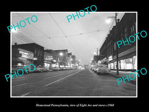 OLD LARGE HISTORIC PHOTO OF HOMESTEAD PENNSYLVANIA, EIGHT Ave & STORES c1960