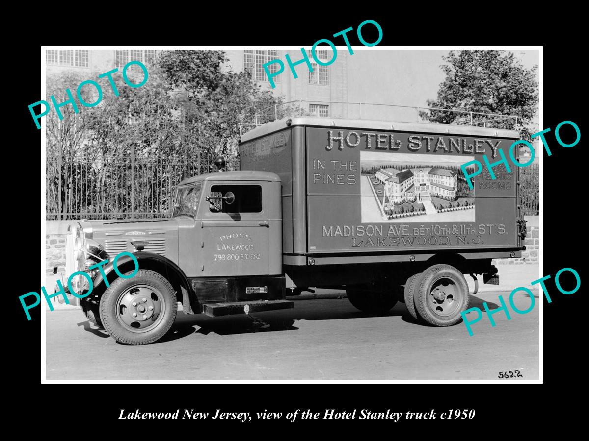 OLD LARGE HISTORIC PHOTO OF LAKEWOOD NEW JERSEY, THE HOTEL STANLEY TRUCK c1950