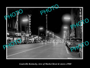 OLD LARGE HISTORIC PHOTO OF LOUISVILLE KENTUCKY, VIEW OF MARKET St & STORES 1960