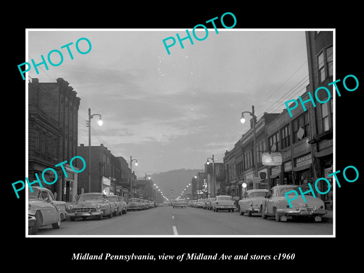 OLD LARGE HISTORIC PHOTO OF MIDLAND PENNSYLVANIA, MIDLAND Ave & STORES c1960