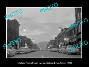 OLD LARGE HISTORIC PHOTO OF MIDLAND PENNSYLVANIA, MIDLAND Ave & STORES c1960