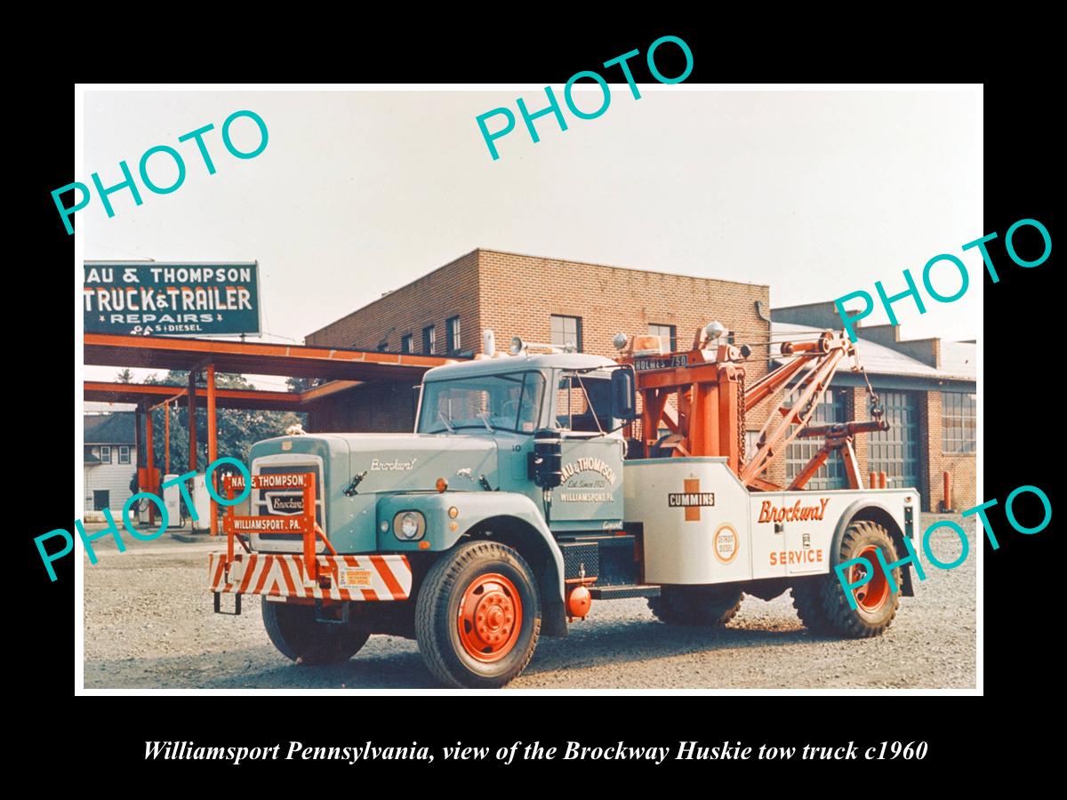 OLD HISTORIC PHOTO OF WILLIAMSPORT PENNSYLVANIA, THE BROCKWAY TOW TRUCK c1960