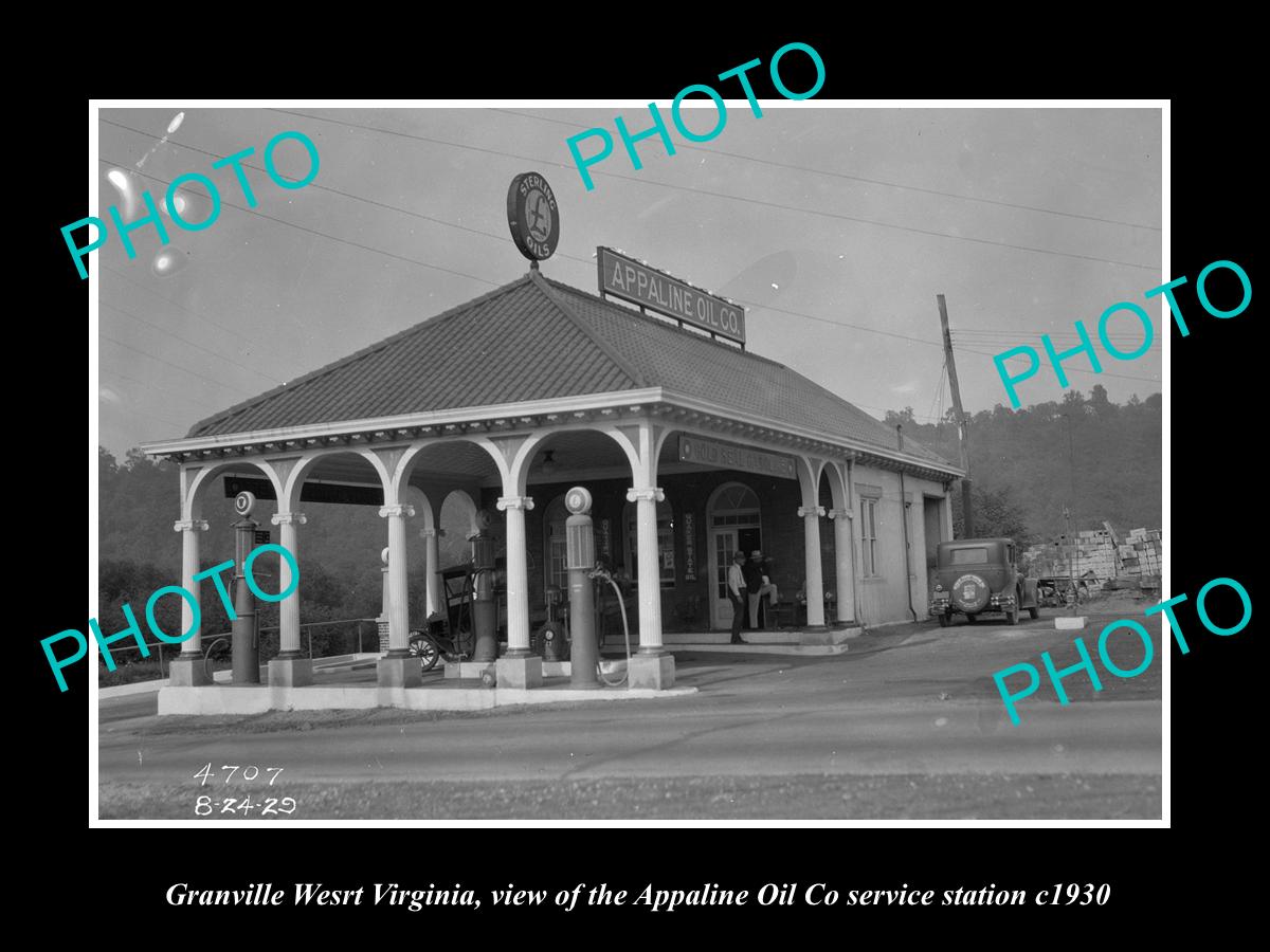 OLD LARGE HISTORIC PHOTO OF GRANVILLE WEST VIRGINIA, APPALINE GAS STATION c1930