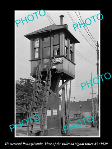 OLD HISTORIC PHOTO OF HOMESTEAD PENNSYLVANIA, No 43 RAILROAD SIGNAL TOWER c1920