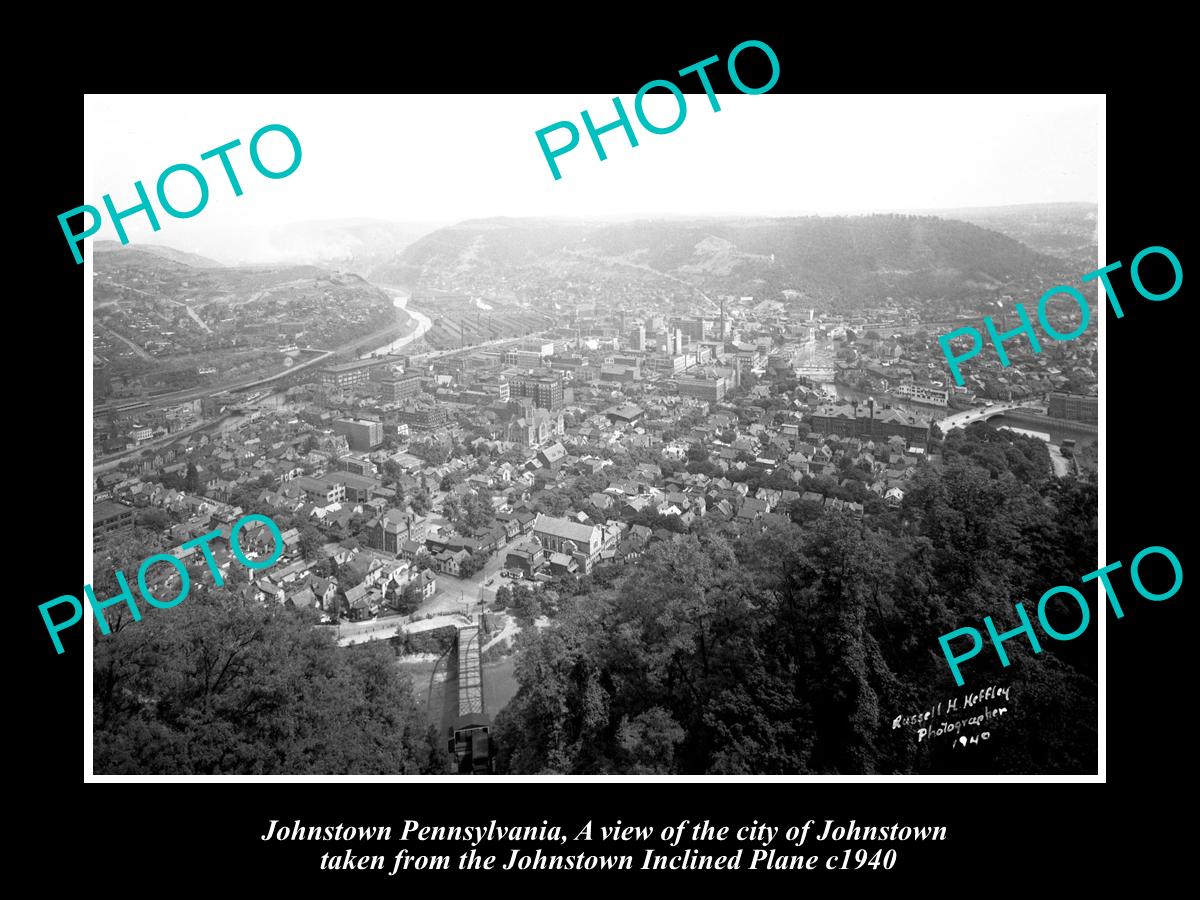 OLD LARGE HISTORIC PHOTO OF JOHNSTOWN PENNSYLVANIA, AERIAL VIEW OF CITY c1940