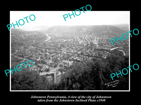 OLD LARGE HISTORIC PHOTO OF JOHNSTOWN PENNSYLVANIA, AERIAL VIEW OF CITY c1940