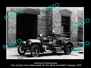 OLD LARGE HISTORIC PHOTO OF JOHNSTOWN PENNSYLVANIA, THE FIRE STATION TRUCK c1920