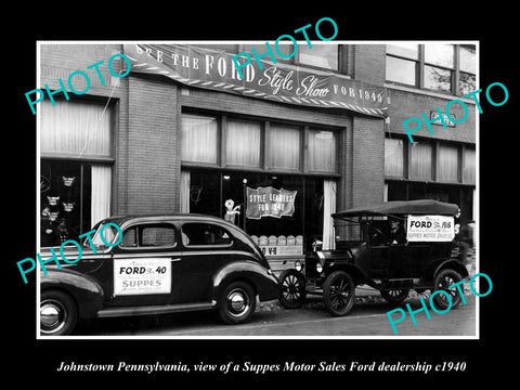 OLD LARGE HISTORIC PHOTO OF JOHNSTOWN PENNSYLVANIA, THE FORD CAR DEALER c1940