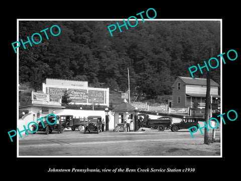 OLD LARGE HISTORIC PHOTO OF JOHNSTOWN PENNSYLVANIA, BEN CREEK GAS STATION c1930