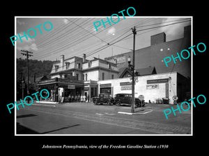 OLD LARGE HISTORIC PHOTO OF JOHNSTOWN PENNSYLVANIA, THE FREEDOM GAS STATION 1930