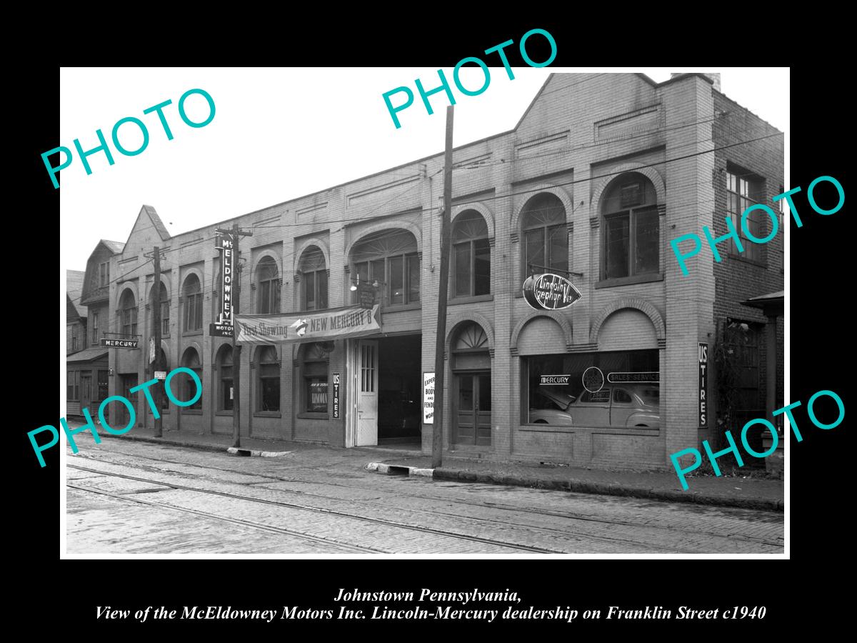 OLD LARGE HISTORIC PHOTO OF JOHNSTOWN PENNSYLVANIA, McELDOWNEY MOTOR GARAGE 1940