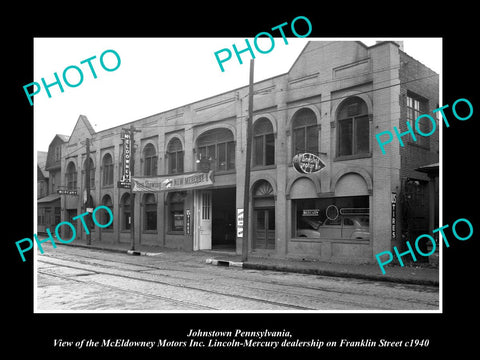 OLD LARGE HISTORIC PHOTO OF JOHNSTOWN PENNSYLVANIA, McELDOWNEY MOTOR GARAGE 1940