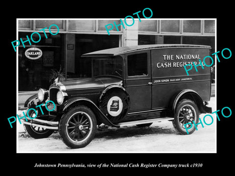 OLD LARGE HISTORIC PHOTO OF JOHNSTOWN PENNSYLVANIA, THE CASH REGISTER TRUCK 1930