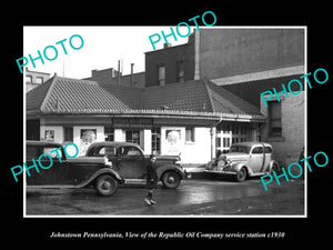 OLD LARGE HISTORIC PHOTO OF JOHNSTOWN PENNSYLVANIA, REPUBLIC OIL STATION c1930