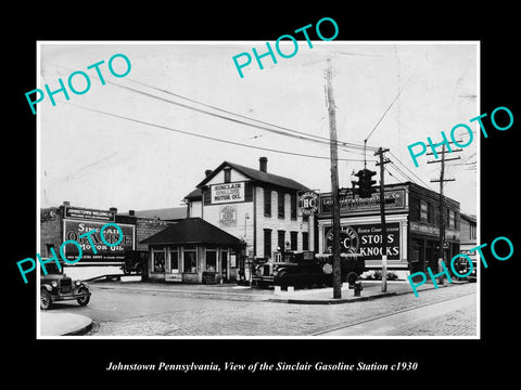 OLD LARGE HISTORIC PHOTO OF JOHNSTOWN PENNSYLVANIA, SINCLAIR GAS STATION c1930