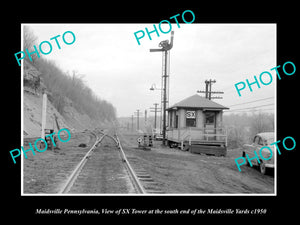 OLD LARGE HISTORIC PHOTO OF MAIDSVILLE PENNSYLVANIA, THE SX RAILROAD TOWER c1950