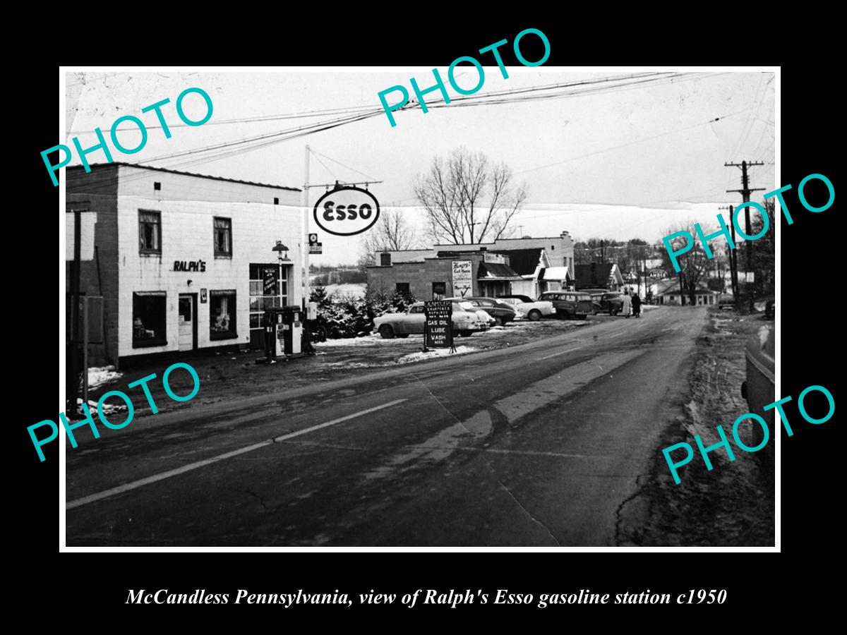 OLD LARGE HISTORIC PHOTO OF McCANDLESS PENNSYLVANIA, RALPHS GAS STATION c1950