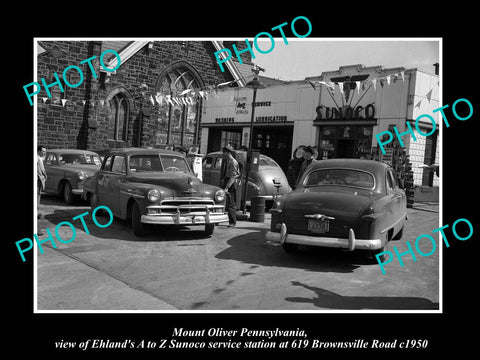 OLD LARGE HISTORIC PHOTO OF MOUNT OLIVER PENNSYLVANIA SUNOCO GAS STATION c1950