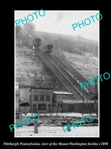 OLD LARGE HISTORIC PHOTO OF PITTSBURGH PA MOUNT WASHINGTON RAILROAD INCLINE 1890