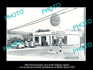 OLD LARGE HISTORIC PHOTO OF PLUM PENNSYLVANIA, THE GULF OIL GAS STATION c1955