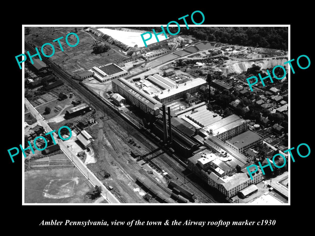 OLD LARGE HISTORIC PHOTO OF AMBLER PENNSYLVANIA, THE AIRWAY ROOFTOP MARKER c1930