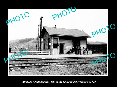 OLD LARGE HISTORIC PHOTO OF ANDREAS PENNSYLVANIA, THE RAILROAD DEPOT c1920