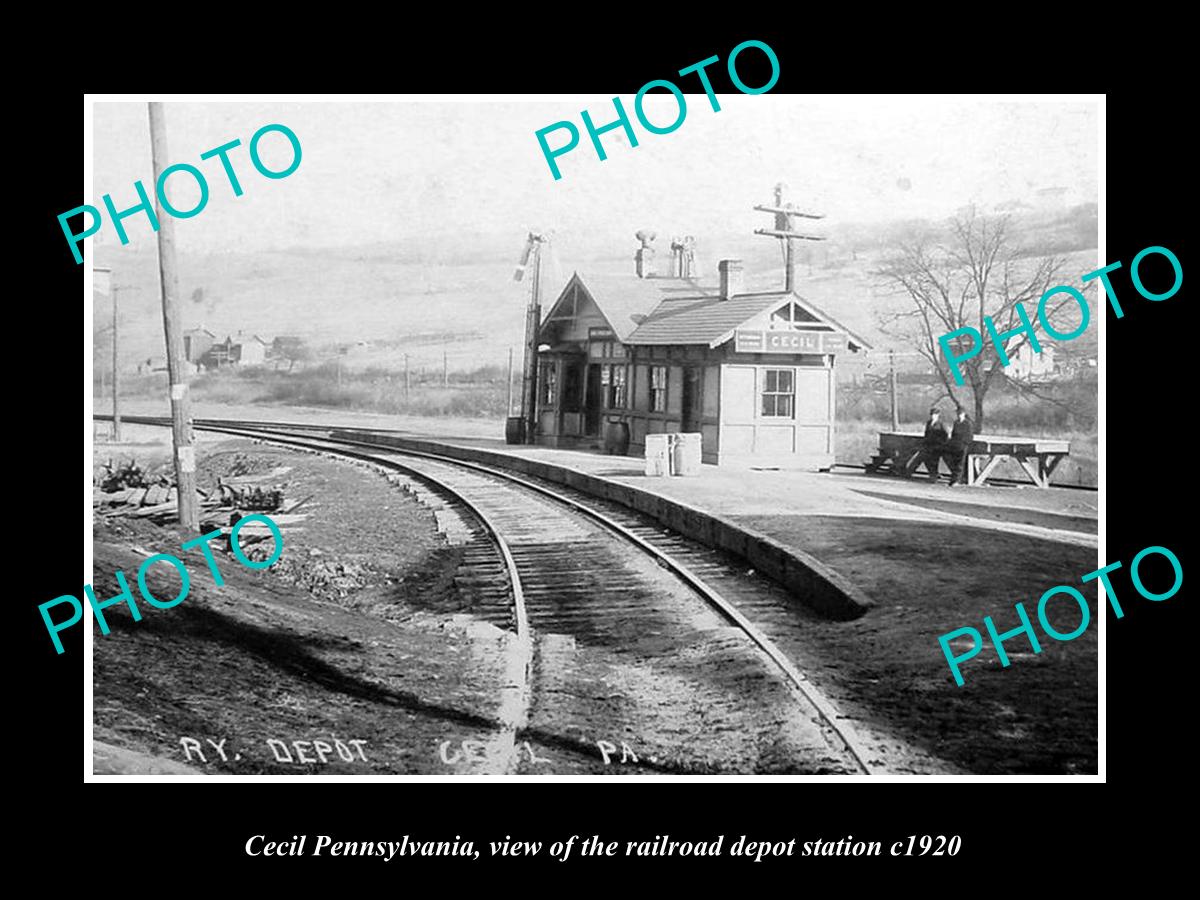 OLD LARGE HISTORIC PHOTO OF CECIL PENNSYLVANIA, THE RAILROAD DEPOT STATION c1920