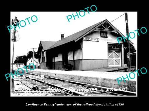 OLD LARGE HISTORIC PHOTO OF CONFLUENCE PENNSYLVANIA, THE RAILROAD DEPOT c1930