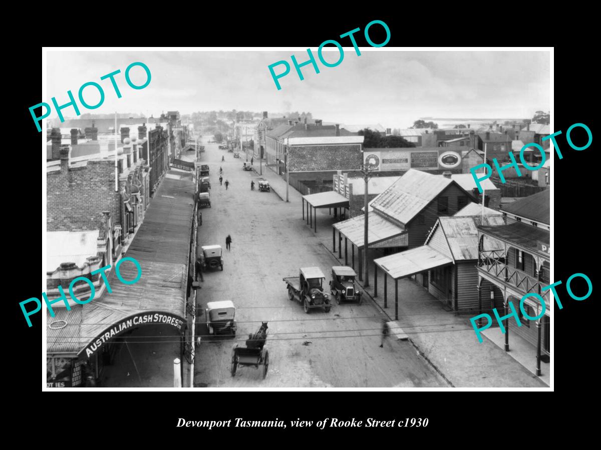 OLD LARGE HISTORIC PHOTO OF DEVONPORT TASMANIA, VIEW OF ROOK St & STORES c1930