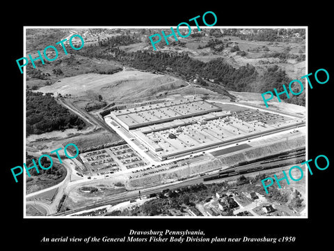 OLD LARGE HISTORIC PHOTO OF DRAVOSBURG PENNSYLVANIA, AERIAL OF THE GM PLANT 1950