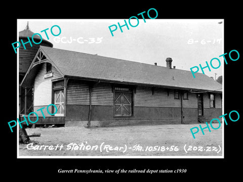 OLD LARGE HISTORIC PHOTO OF GARRETT PENNSYLVANIA, RAILROAD DEPOT STATION c1930