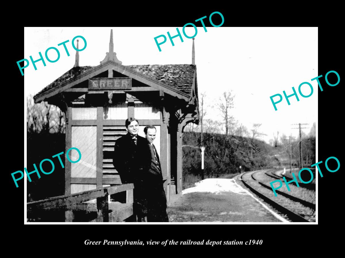 OLD LARGE HISTORIC PHOTO OF GREER PENNSYLVANIA, THE RAILROAD DEPOT STATION c1920