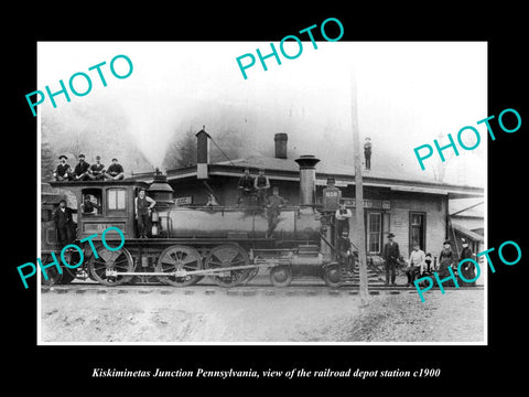 OLD LARGE HISTORIC PHOTO OF KISKIMINETAS PENNSYLVANIA, THE RAILROAD DEPOT c1900